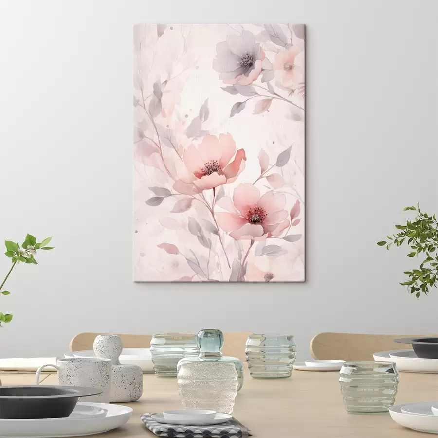 murales Delicadas flores rosa-gris con efecto acuarela s45702