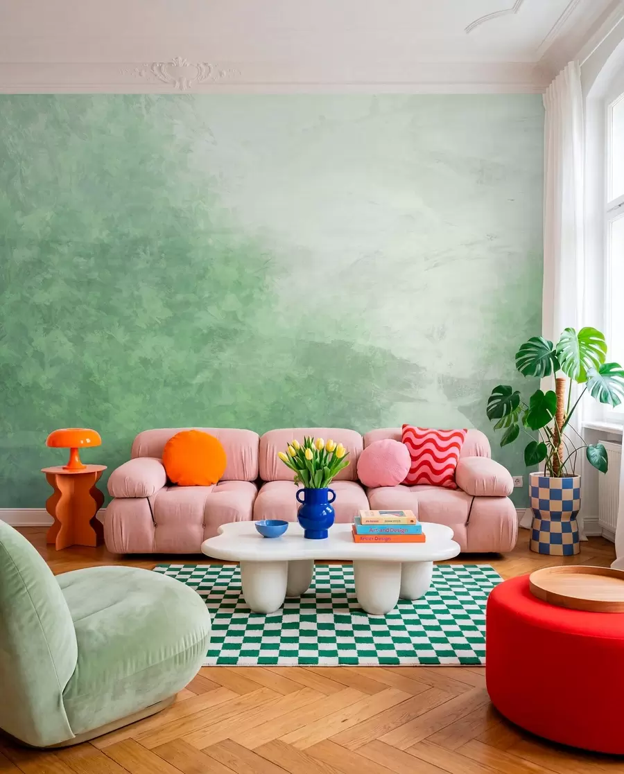 wall murals  Imitation of leaves on a concrete wall w04468v2