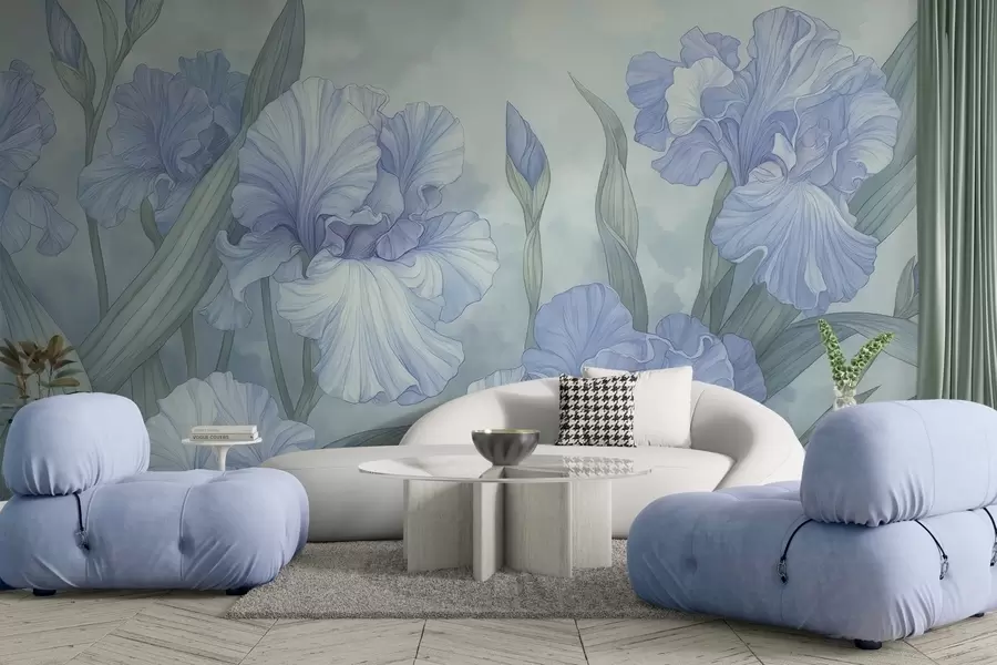 Wall Mural Photo Wallpaper Illustrated Irises w04469
