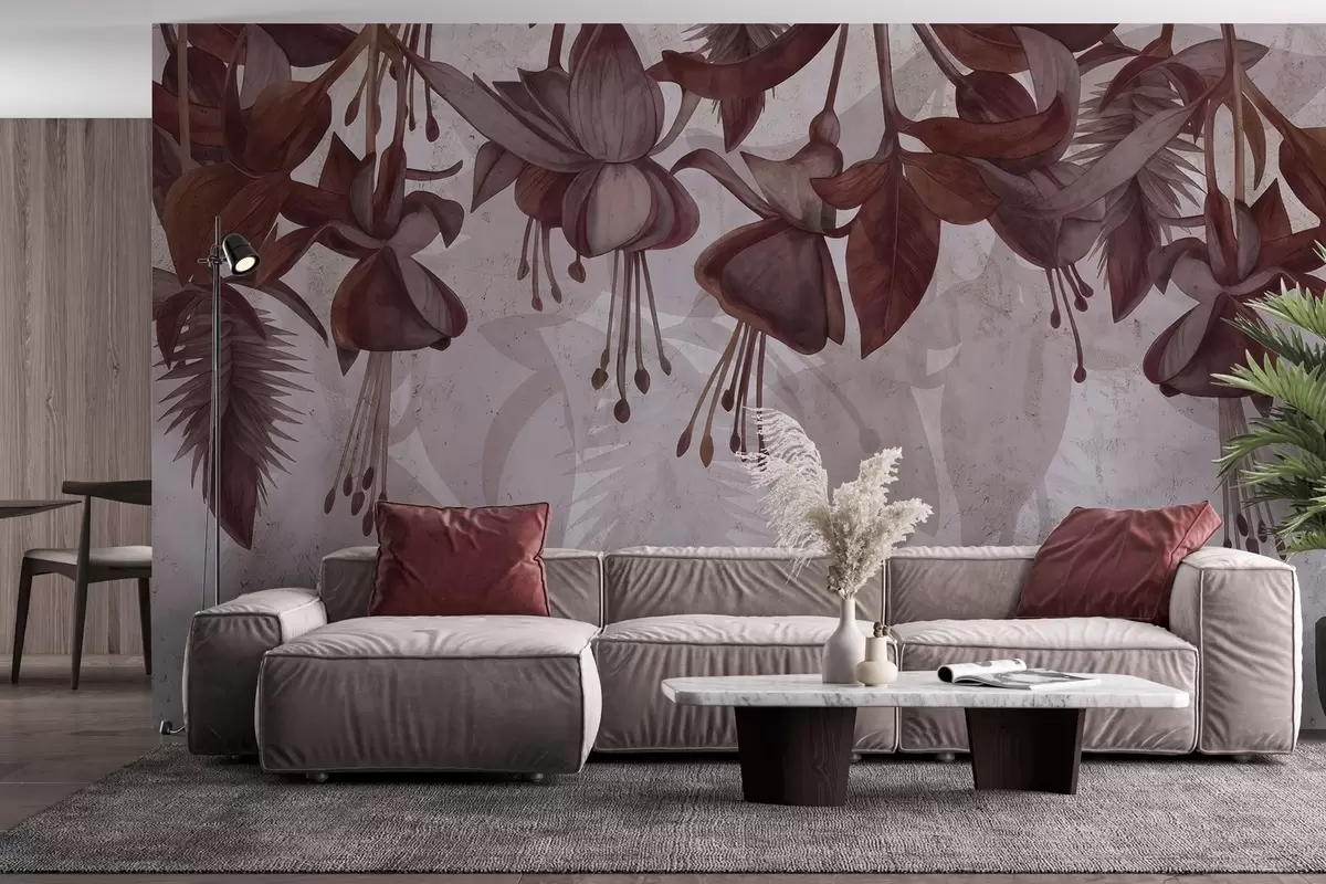 wall murals Hanging flowers in grunge style w04472