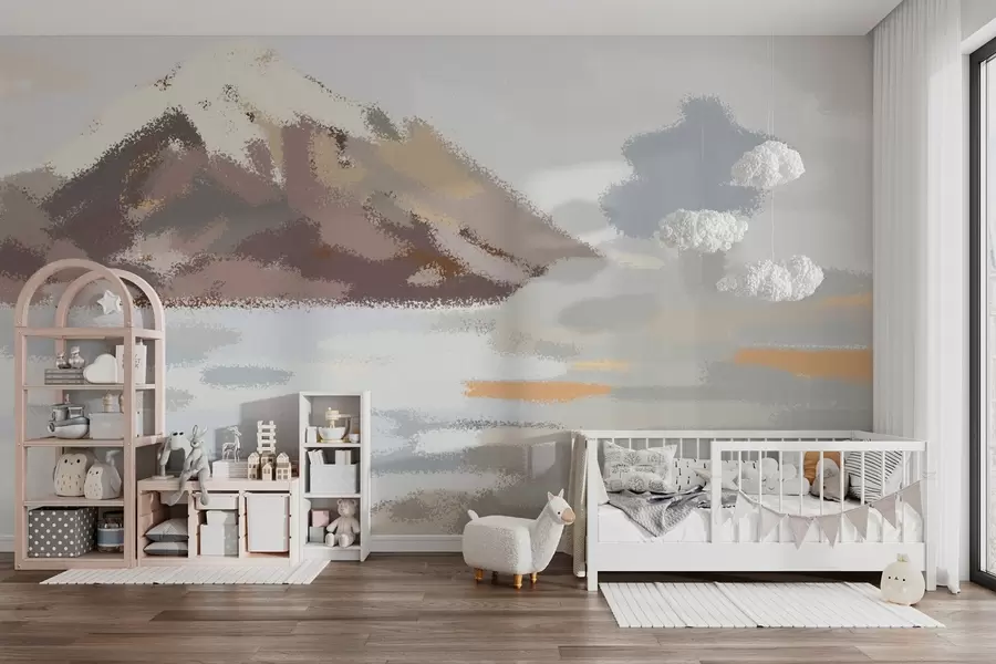 wall murals abstract landscape in the style of a child's drawing w04498