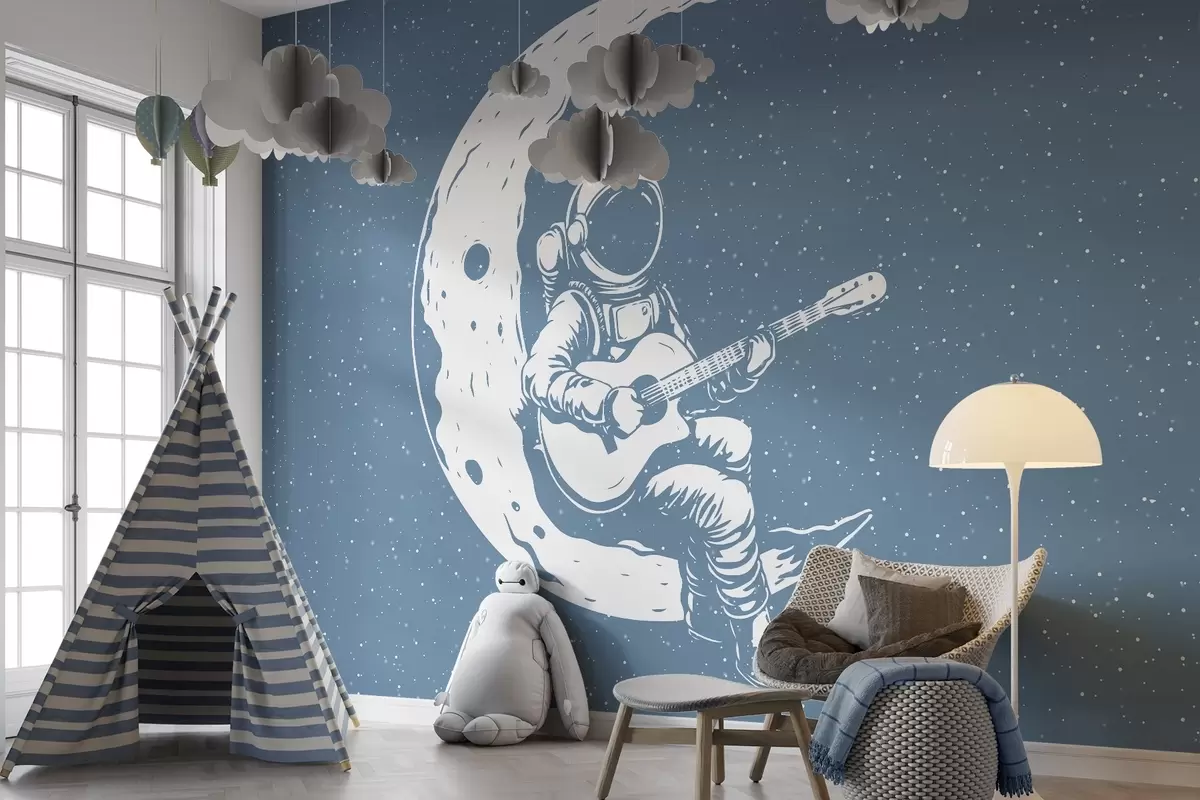 peintures murales Cosmonaute, lune, guitare w04514v2
