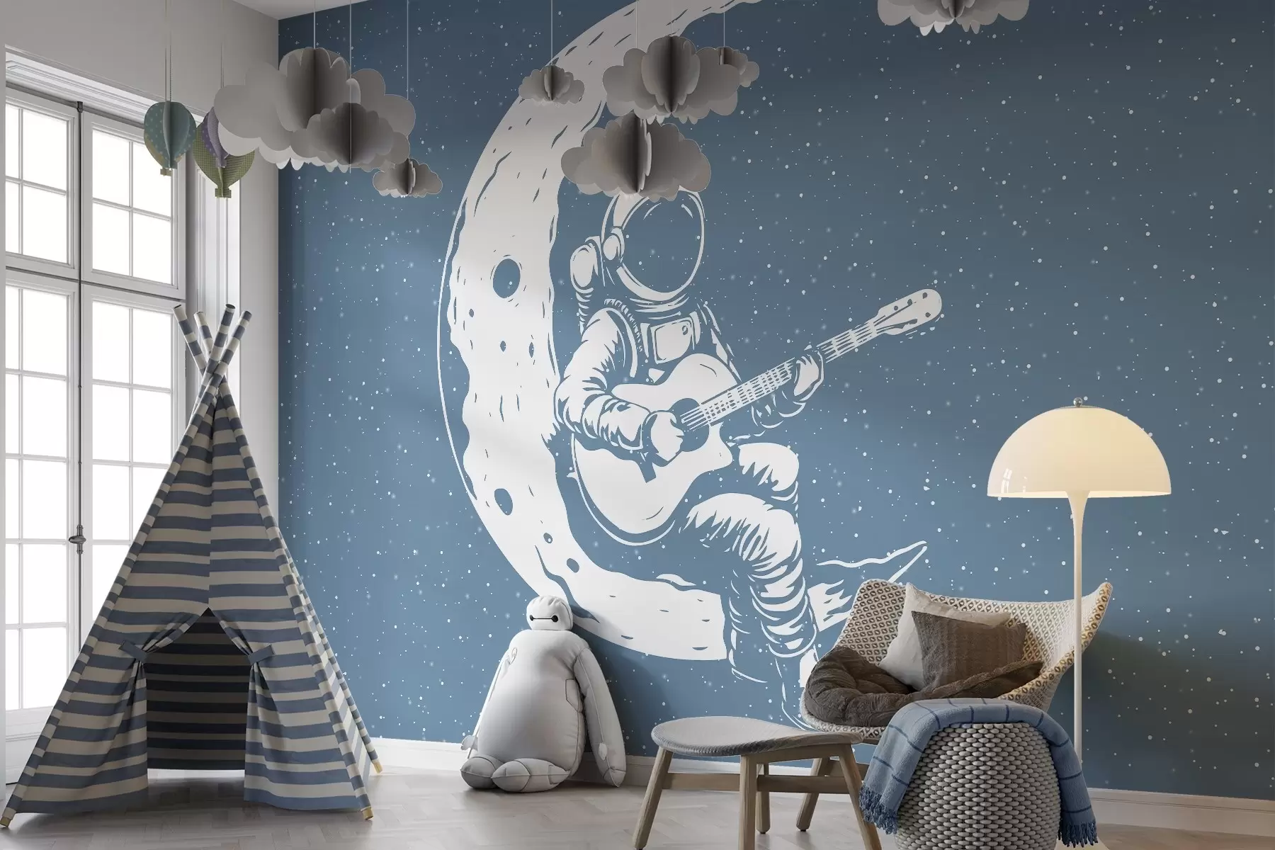peintures murales Cosmonaute, lune, guitare w04514v2