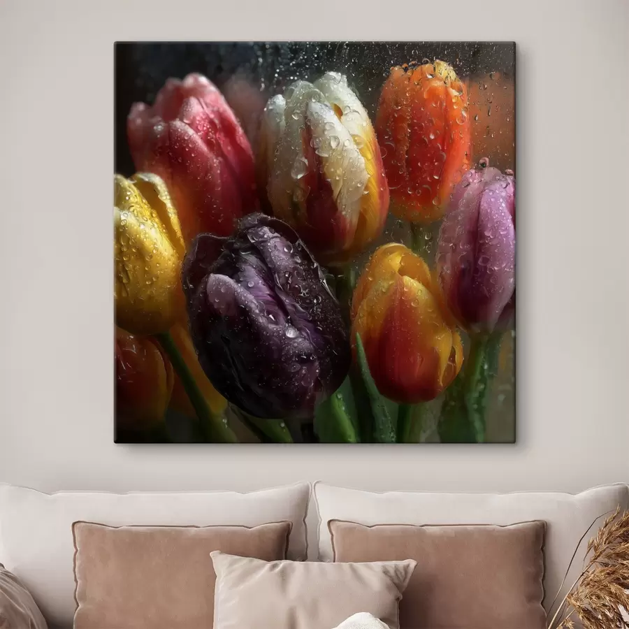 murales Tulipanes bajo la lluvia: colores brillantes s45642