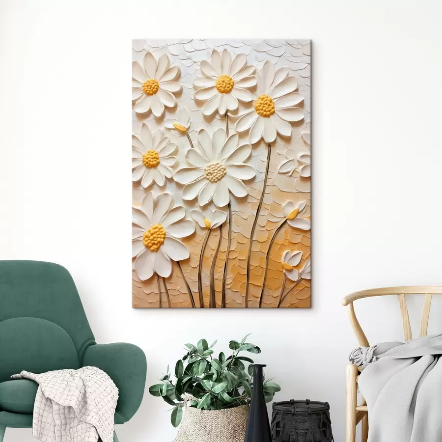 wall murals Daisies in impasto style: white petals s45647