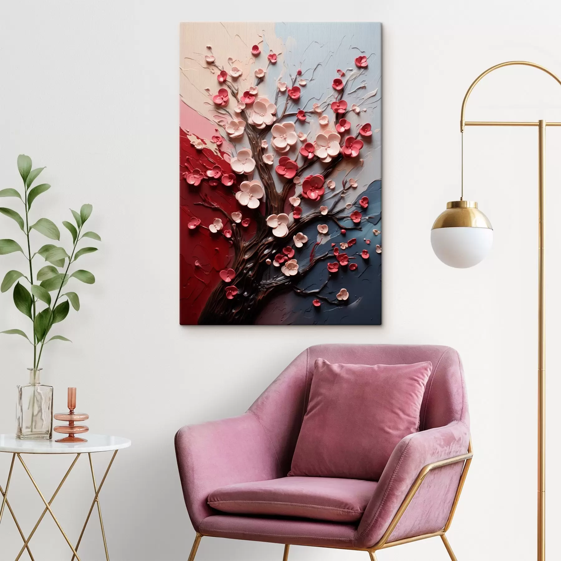 murales Sakura volumétrica en estilo de pintura texturizada s45650