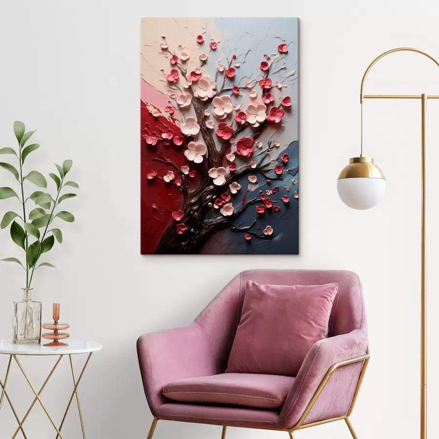 murales Sakura volumétrica en estilo de pintura texturizada s45650