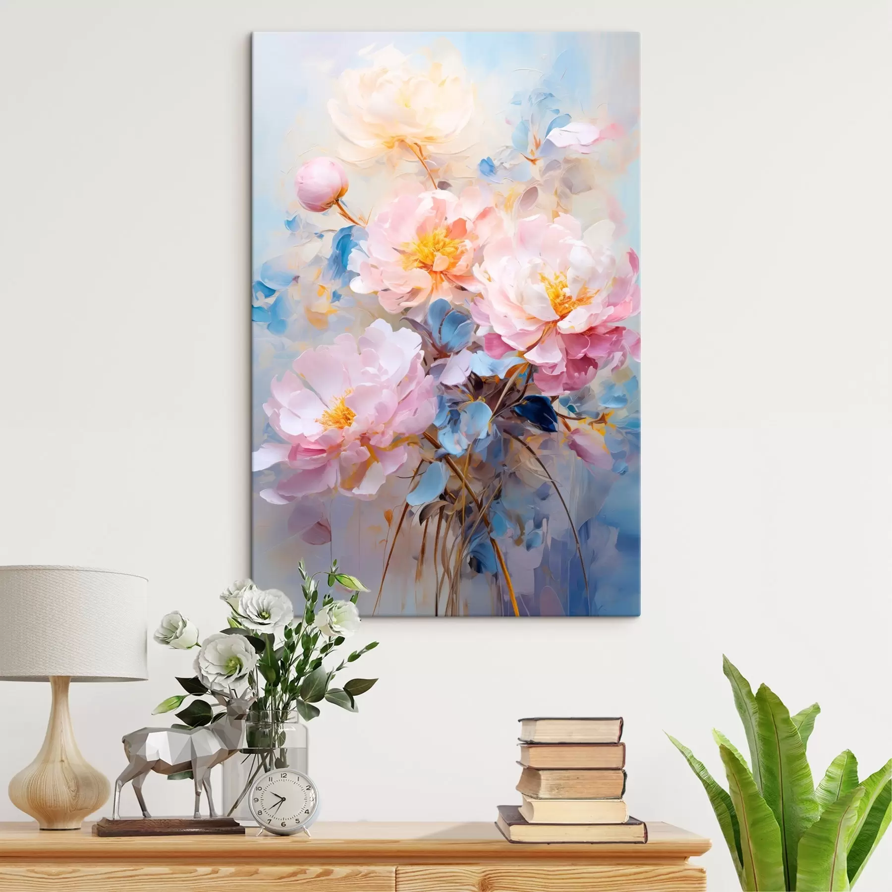 murales Flores abstractas: tonos rosas y azules s45652
