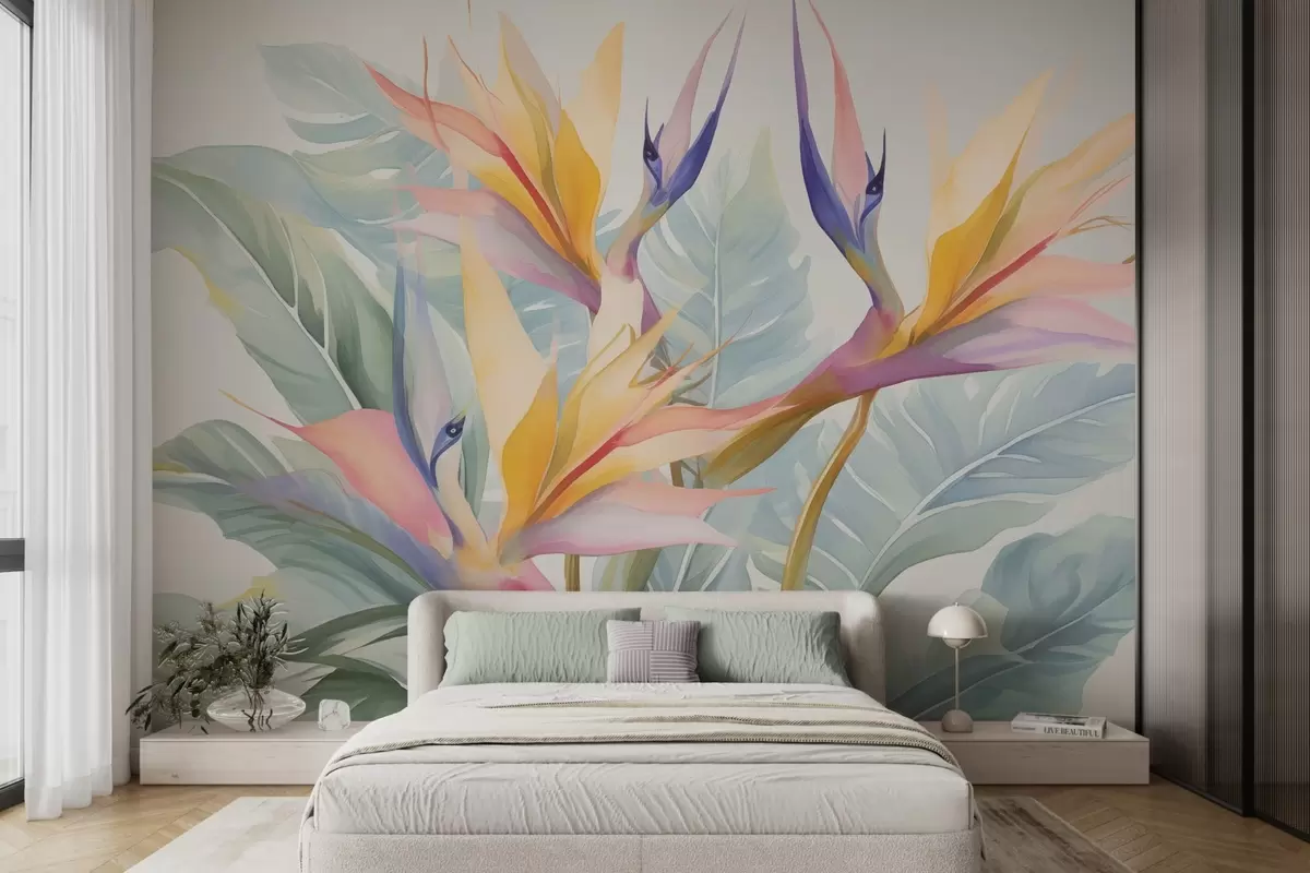 peintures murales Fleurs et feuilles de Strelitzia w04527