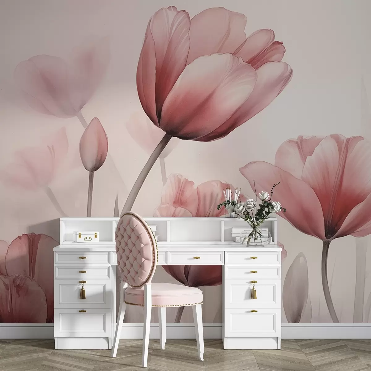 Wall Mural Photo Wallpaper Tulips with a burnt effect and texture w04519