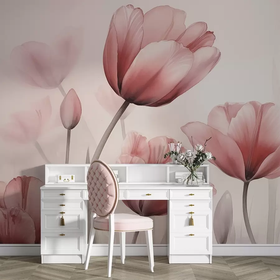 peintures murales Tulipes avec un effet brûlé et une texture particulière w04519