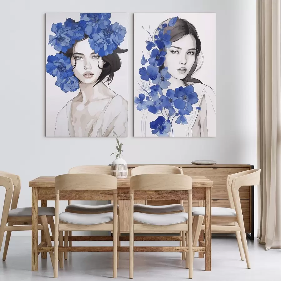 murales Retrato de una niña con flores azules m00721