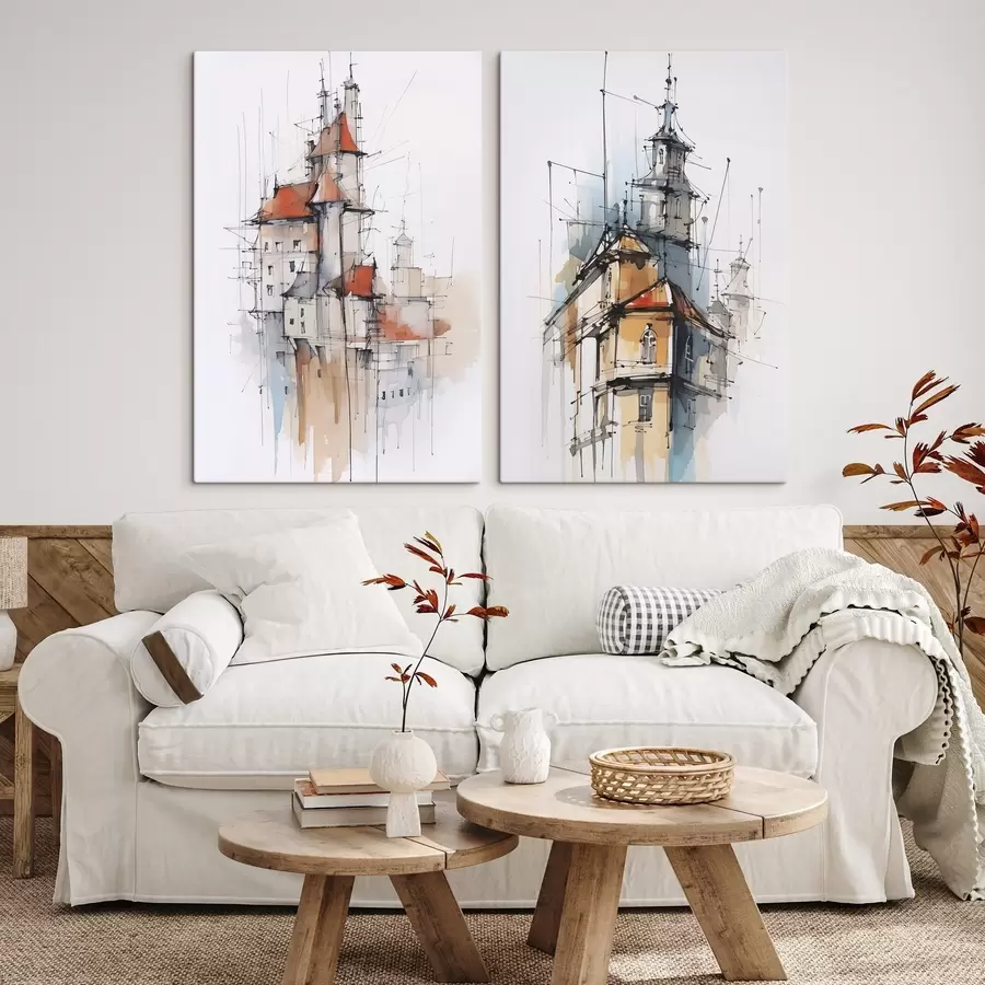 wall murals Houses imitation sketch and watercolor m00725