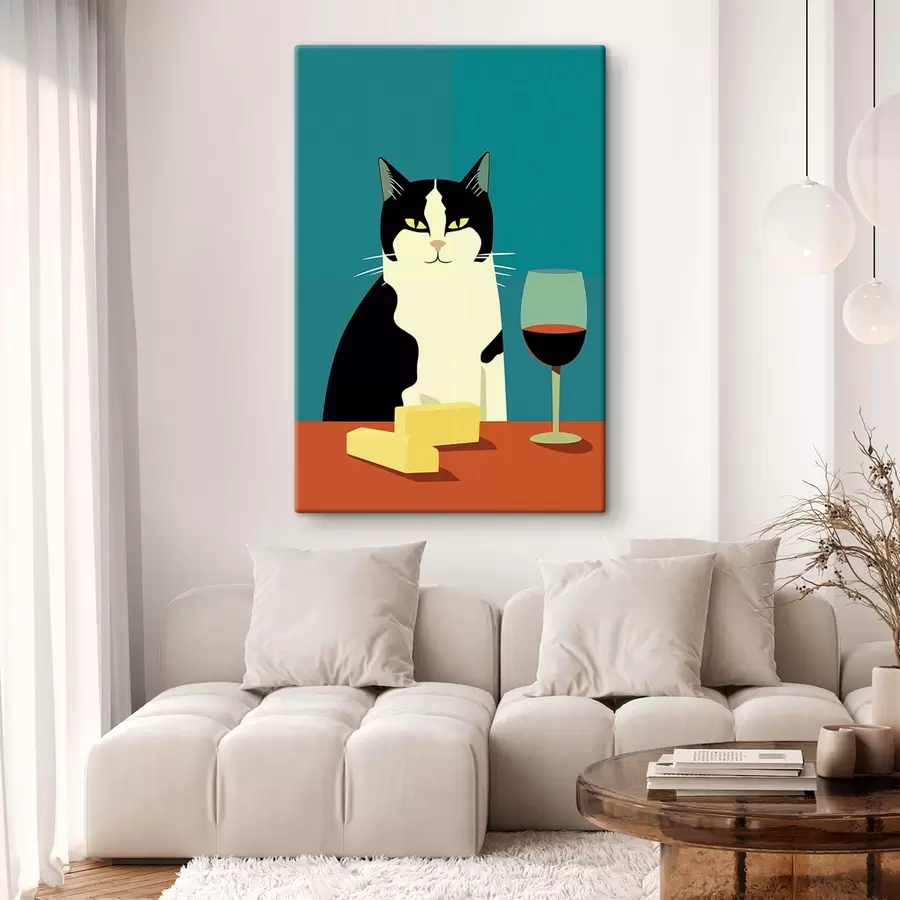 murales Gato con vino y queso s45801