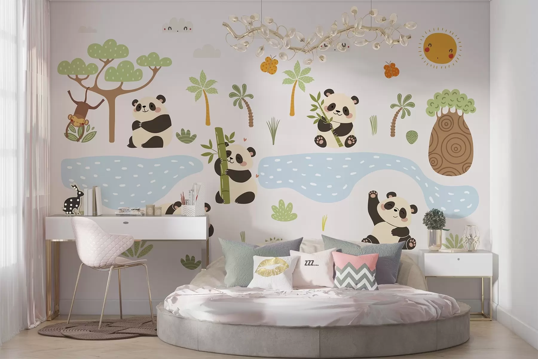 Wall Mural Photo Wallpaper Cheerful pandas by the river w04541