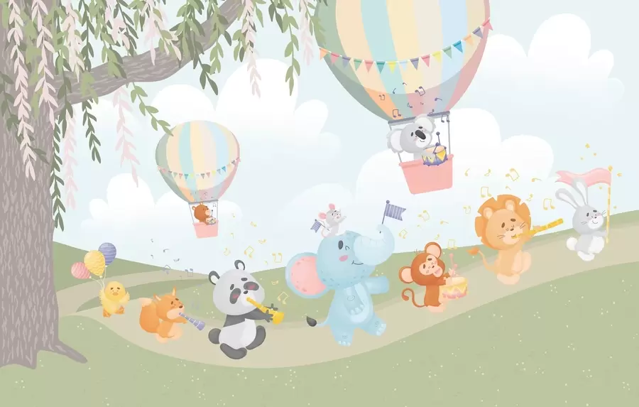 peintures murales Paysage avec des animaux jouant des instruments de musique w04200