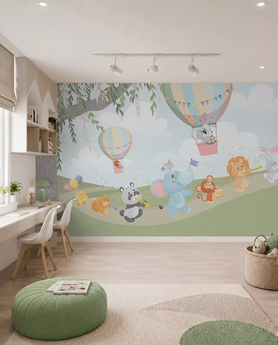 peintures murales Paysage avec des animaux jouant des instruments de musique w04200