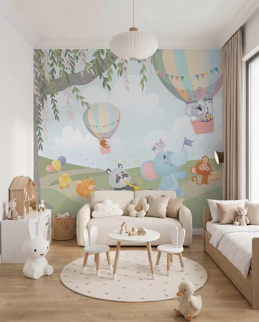 peintures murales Paysage avec des animaux jouant des instruments de musique w04200