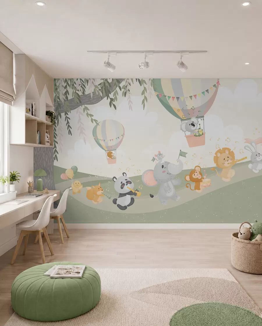 peintures murales Paysage avec des animaux jouant des instruments de musique w04200v1
