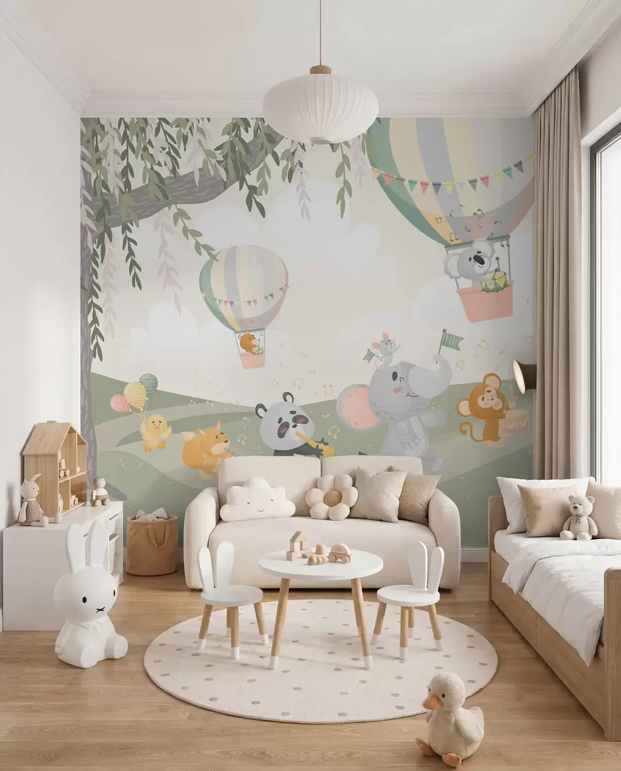 murales Paisaje con animales tocando instrumentos musicales w04200v1