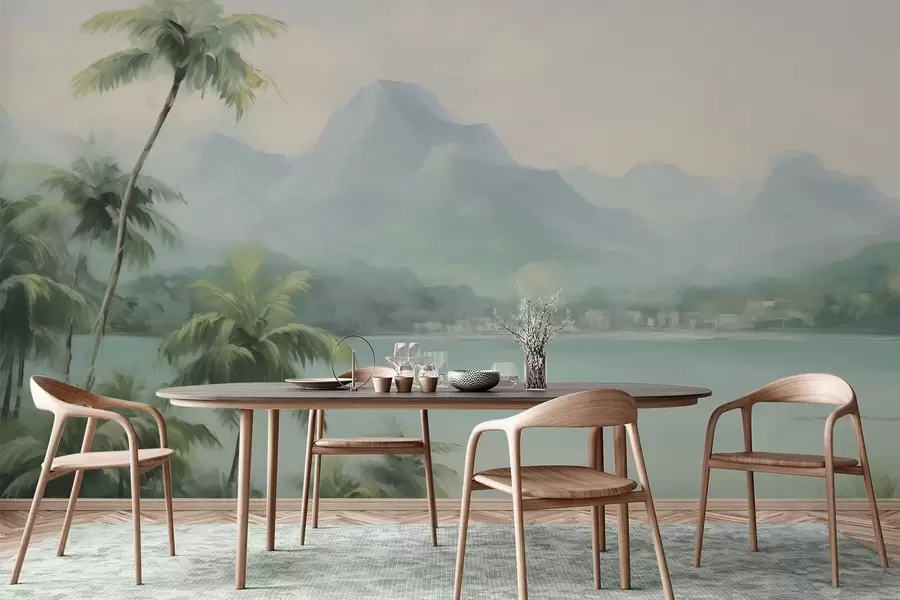 murales Palmeras con las montañas como telón de fondo w04535