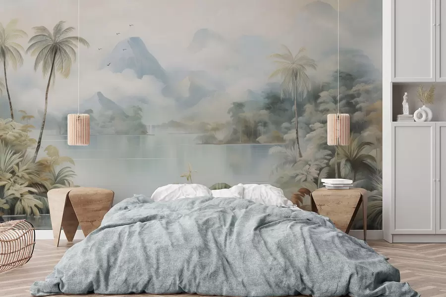 murales Río en la selva cerca de las montañas w04536