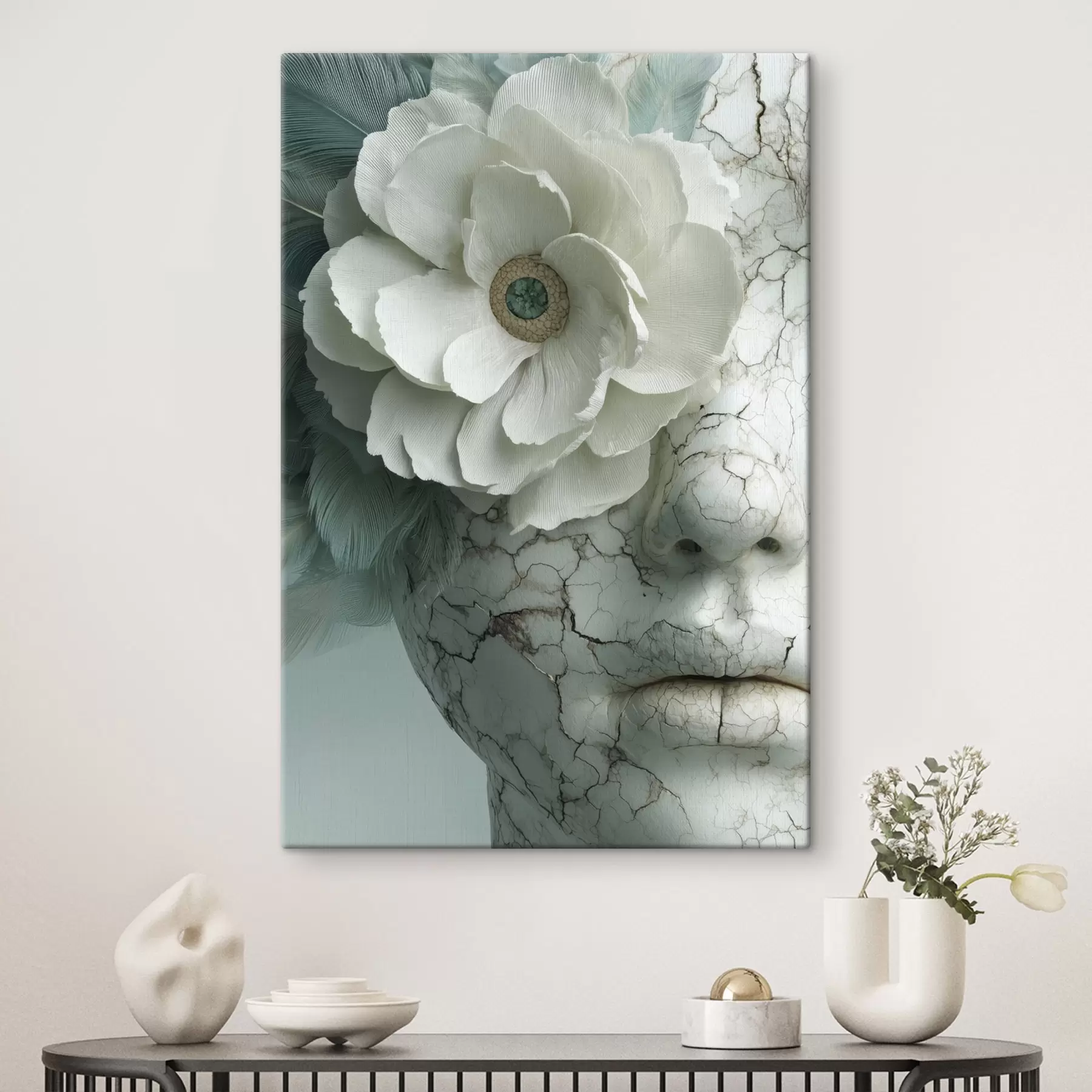 wall murals marble face of a girl with a flower s45709