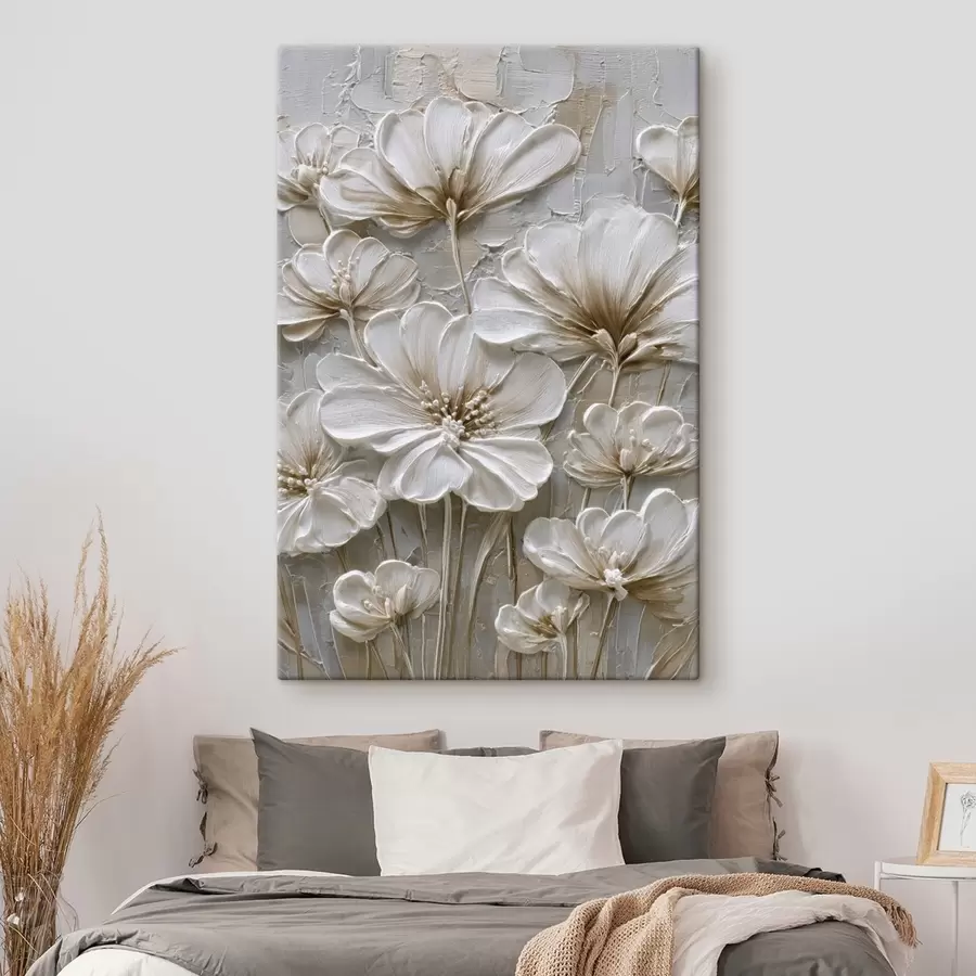 wall murals cream flowers with imitation impasto style s45712