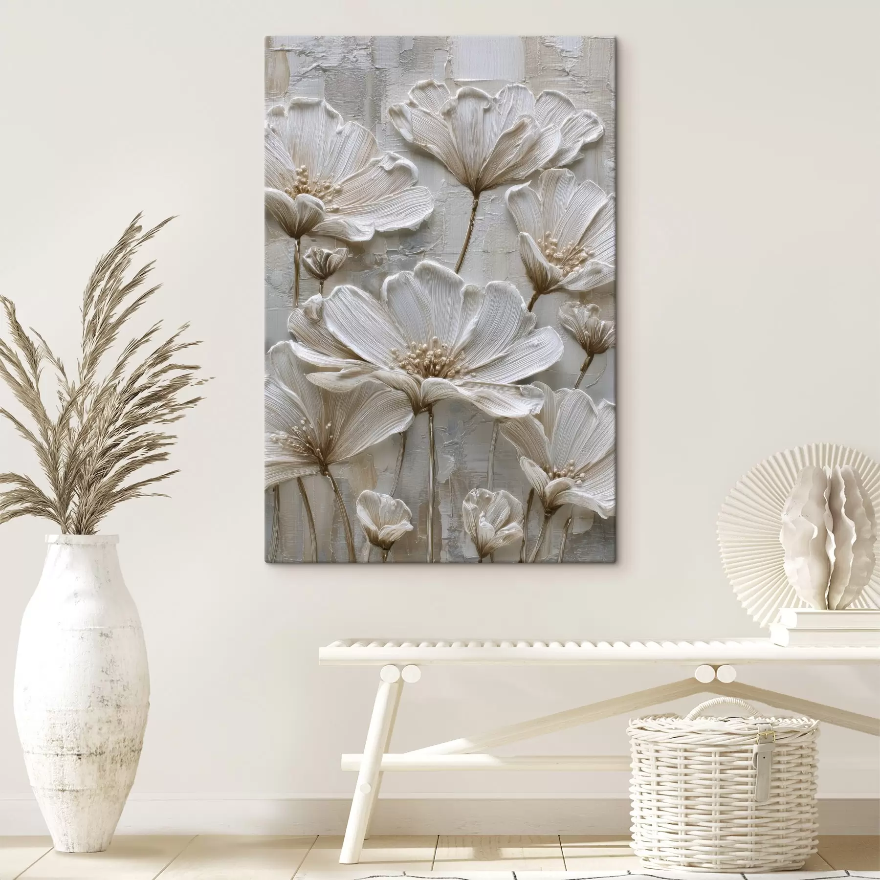 wall murals cream flowers with imitation impasto style s45713