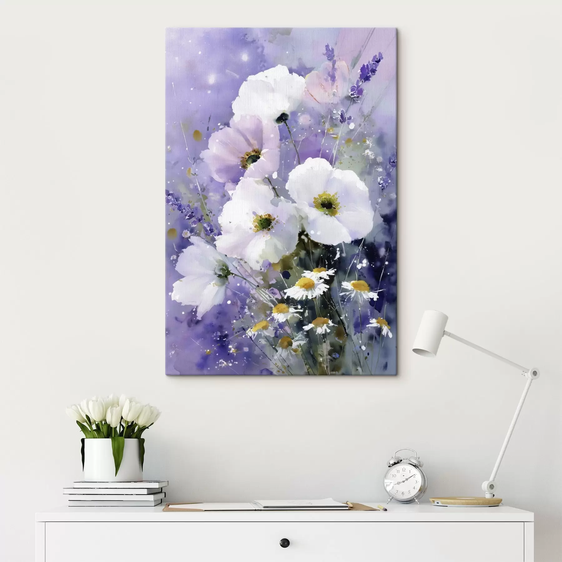 wall murals watercolor bouquet in lilac and white tones s45719