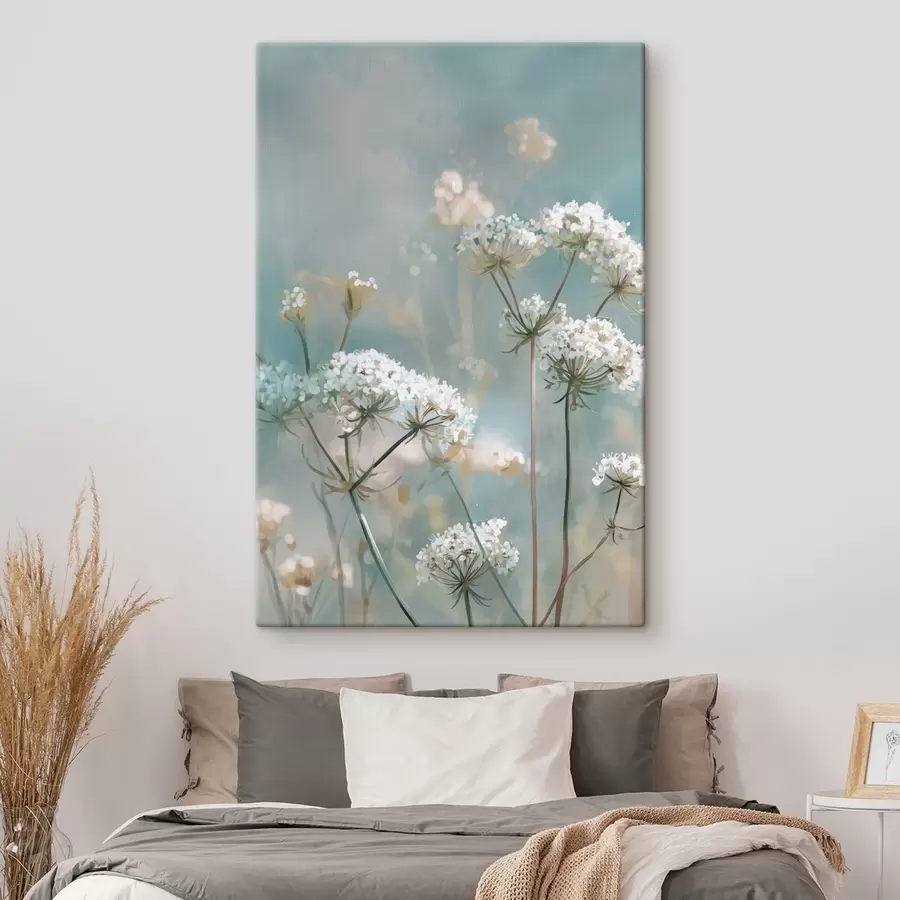 wall murals Queen Anne's Lace flowers in watercolor style on a blue background  s45721