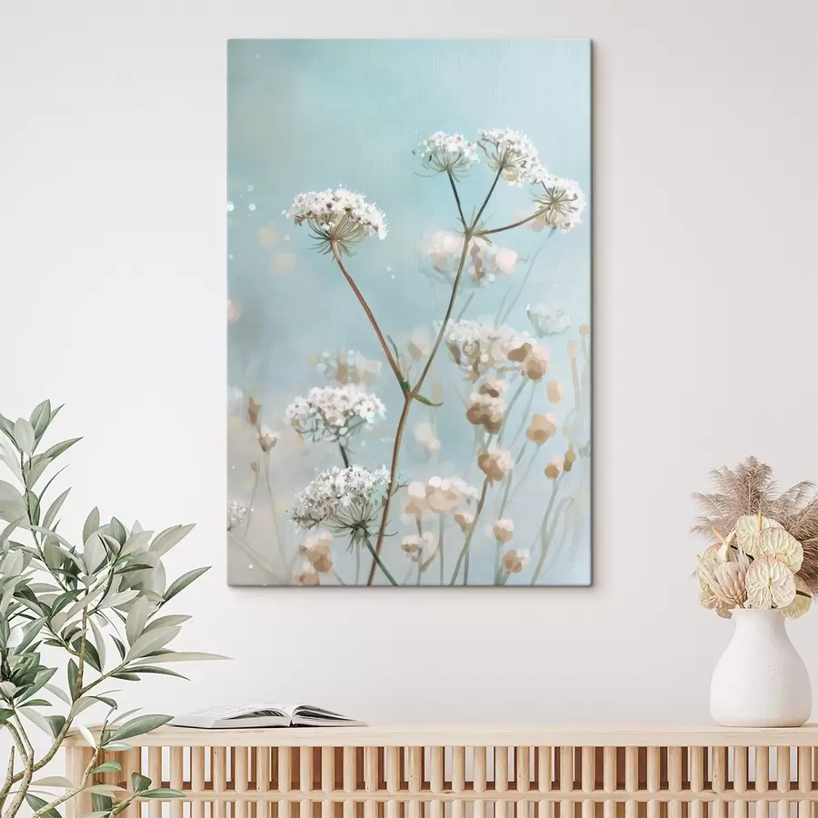 wall murals Queen Anne's Lace flowers in watercolor style on a blue background  s45722