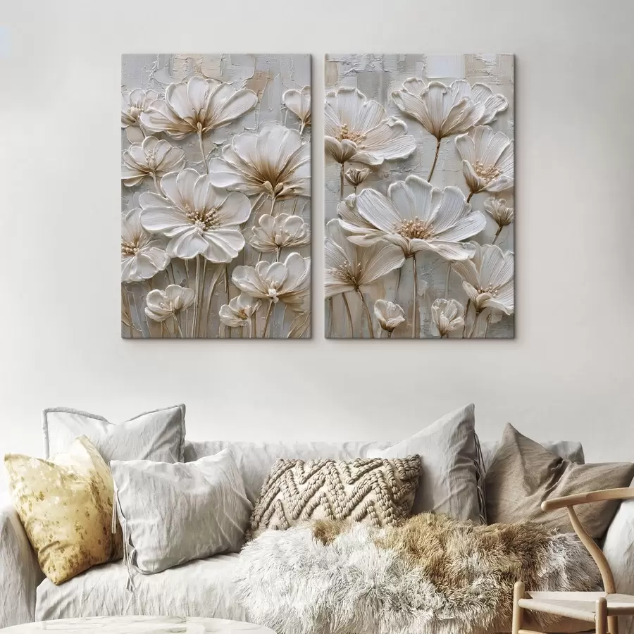 wall murals cream flowers with imitation impasto style m00701