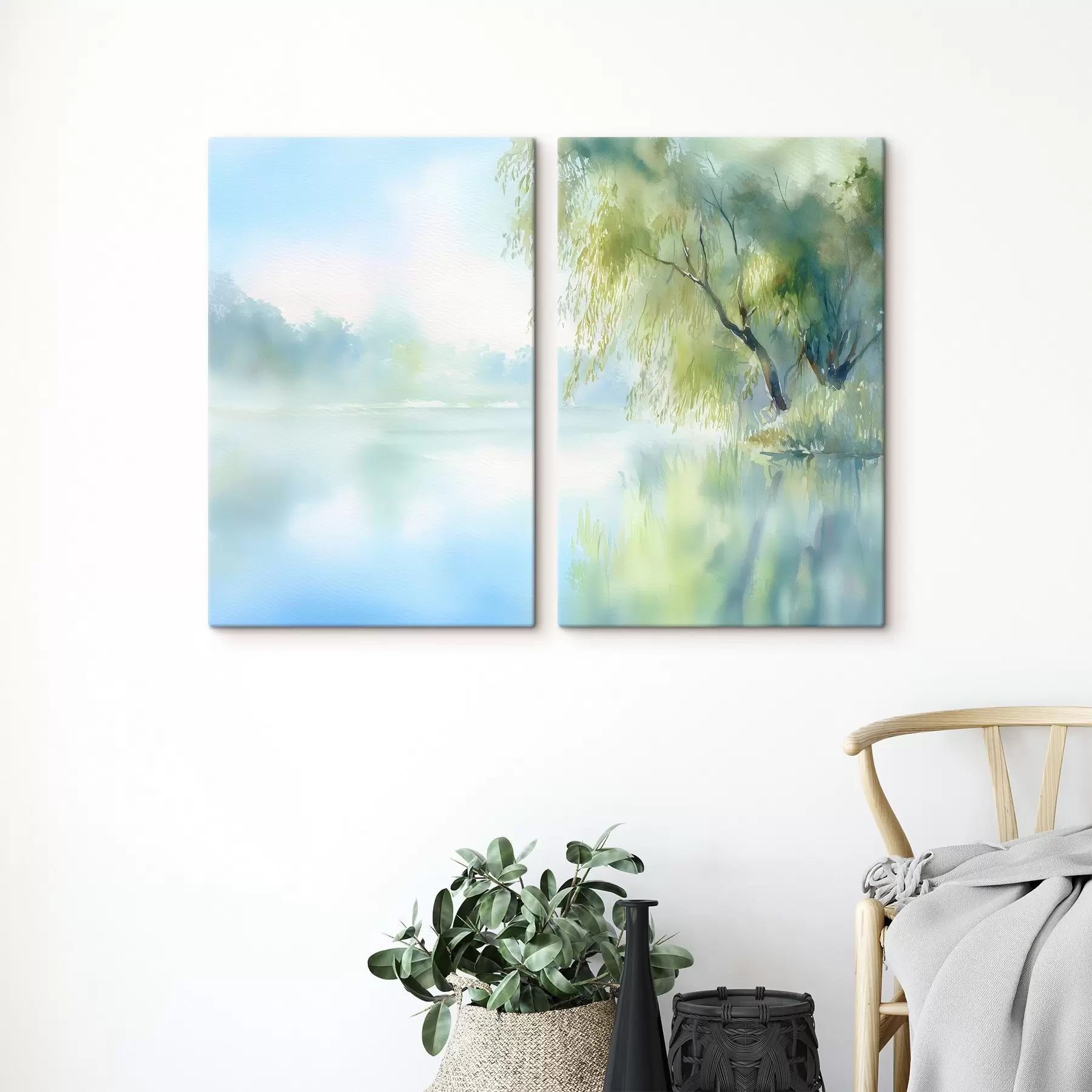 wall murals willow tree on the lake shore in watercolor style m00702