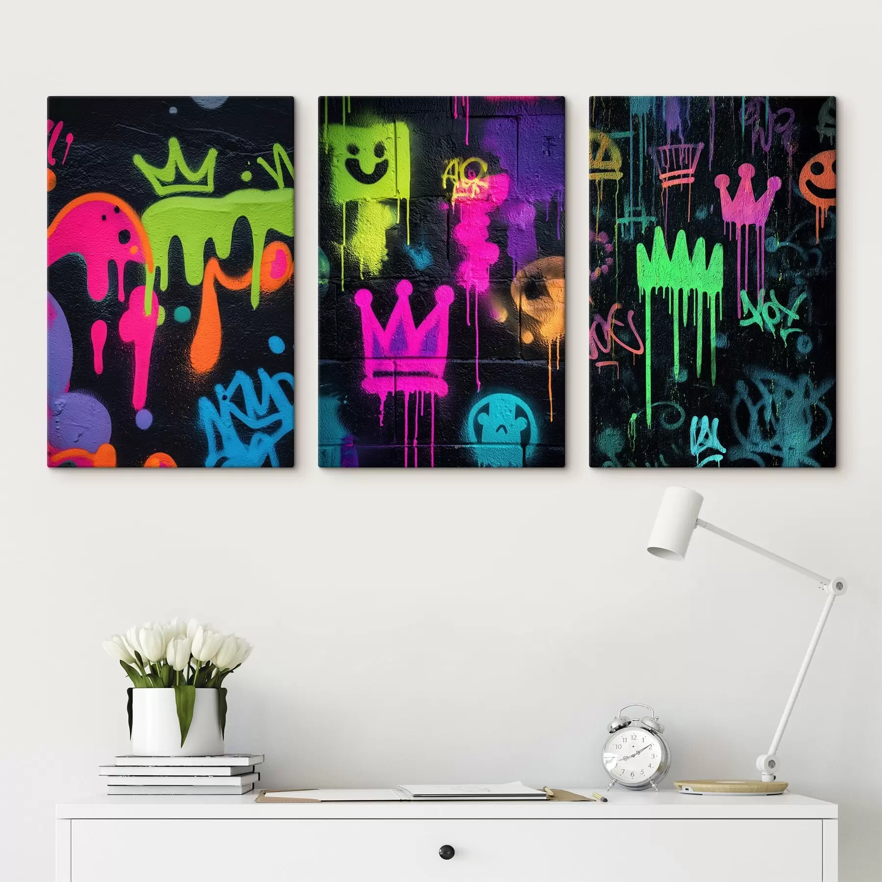 wall murals bright street graffiti on a dark background m00703