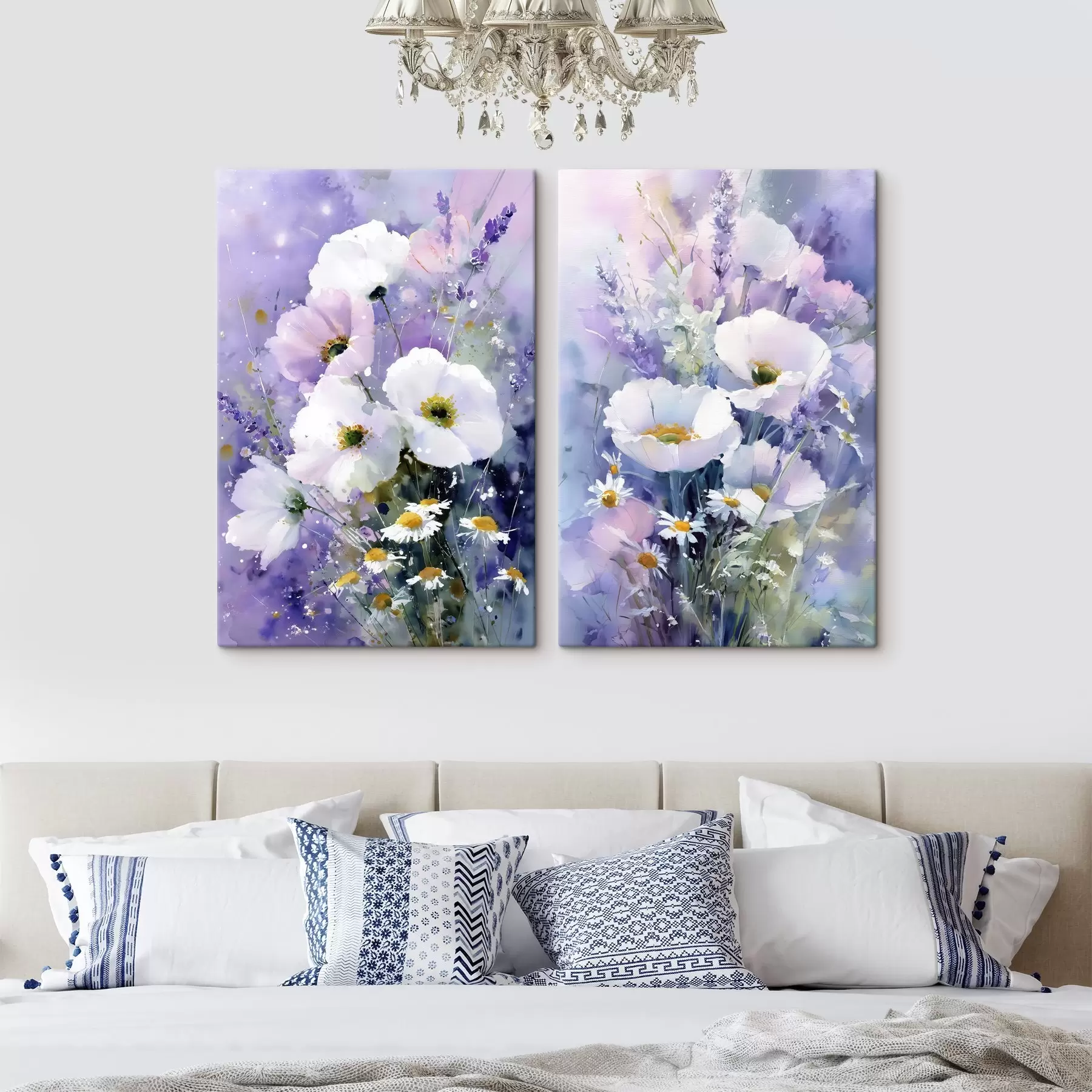 wall murals watercolor bouquet in lilac and white tones m00704