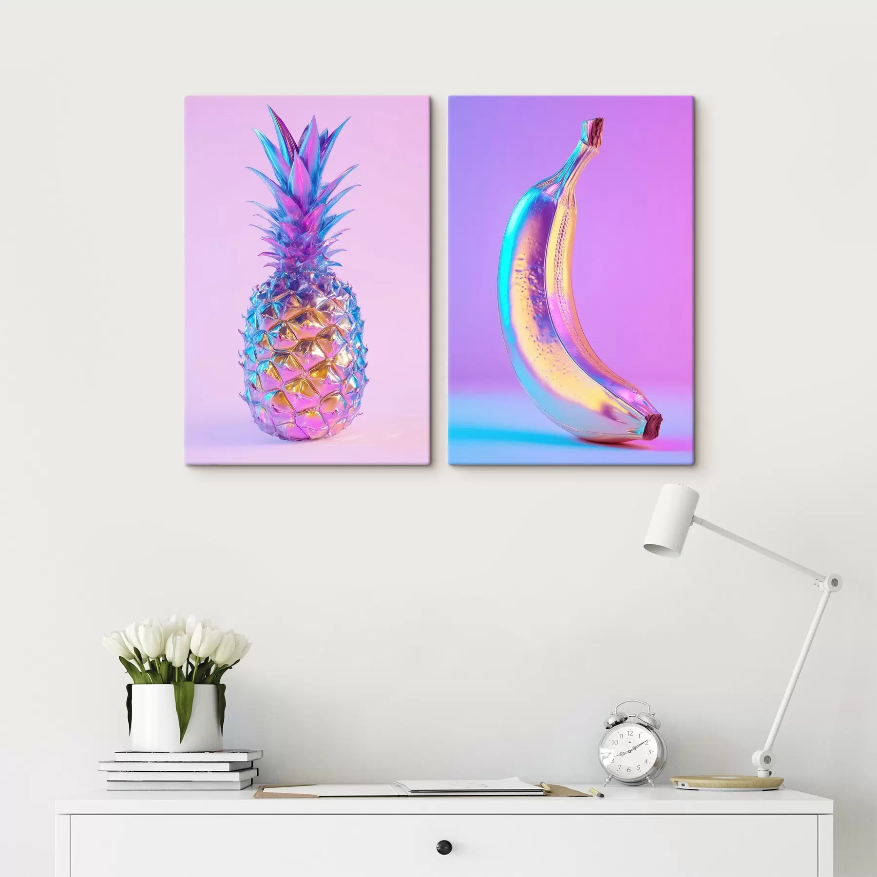 wall murals bright glossy pineapple and banana in pop art style m00737