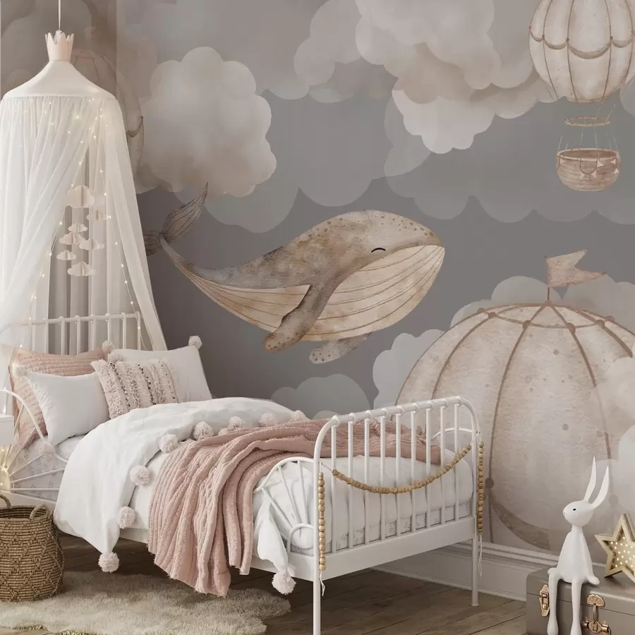 Wall Mural Photo Wallpaper Whale and hot air balloons among soft clouds w04522