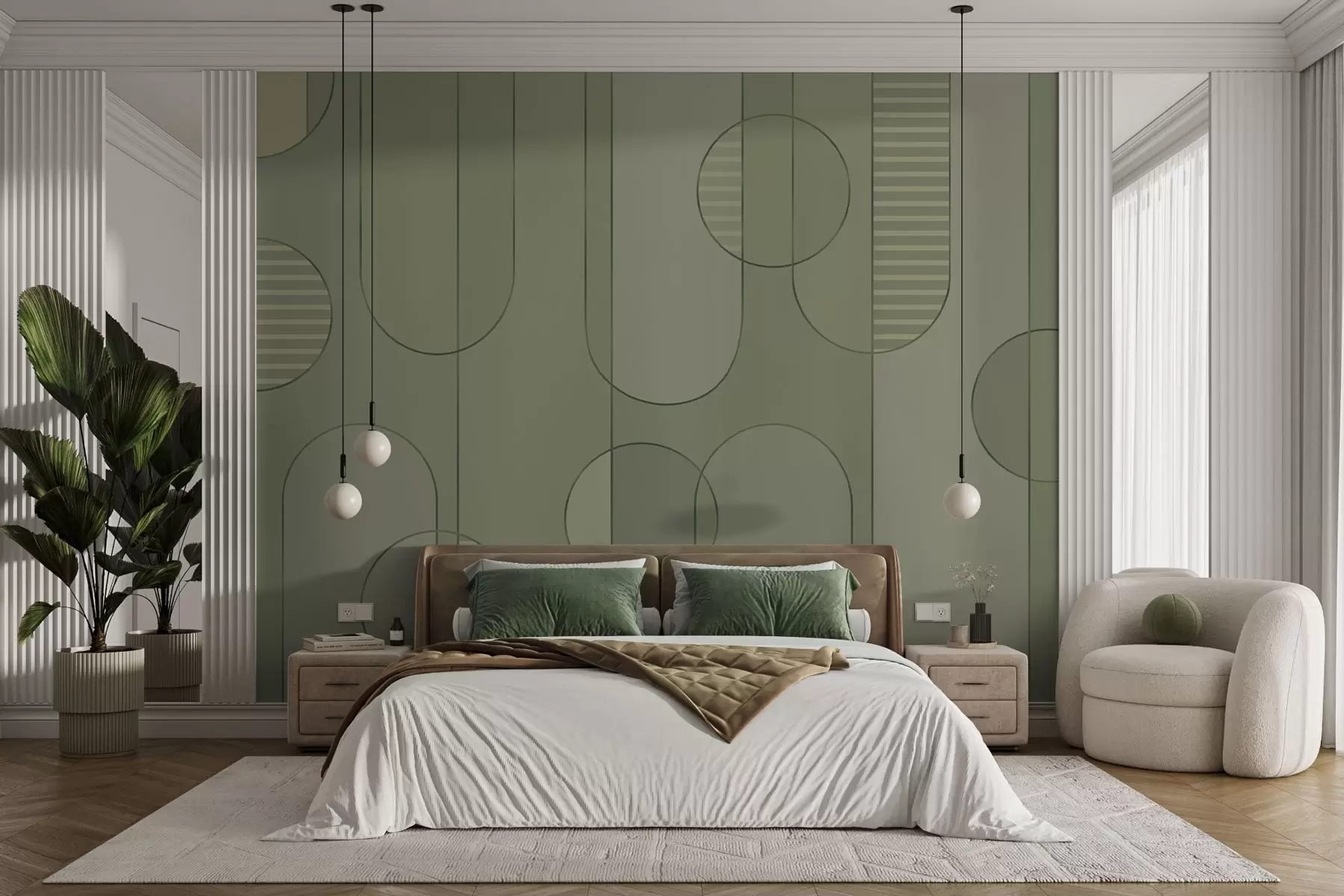 wall murals Geometric abstract with light green palette w04523v1