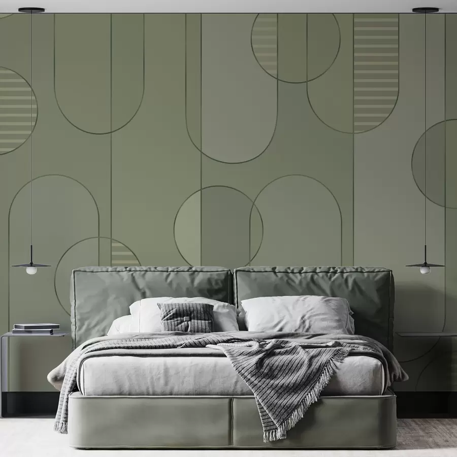 murales Abstracto geométrico con paleta de colores verde claro w04523v1