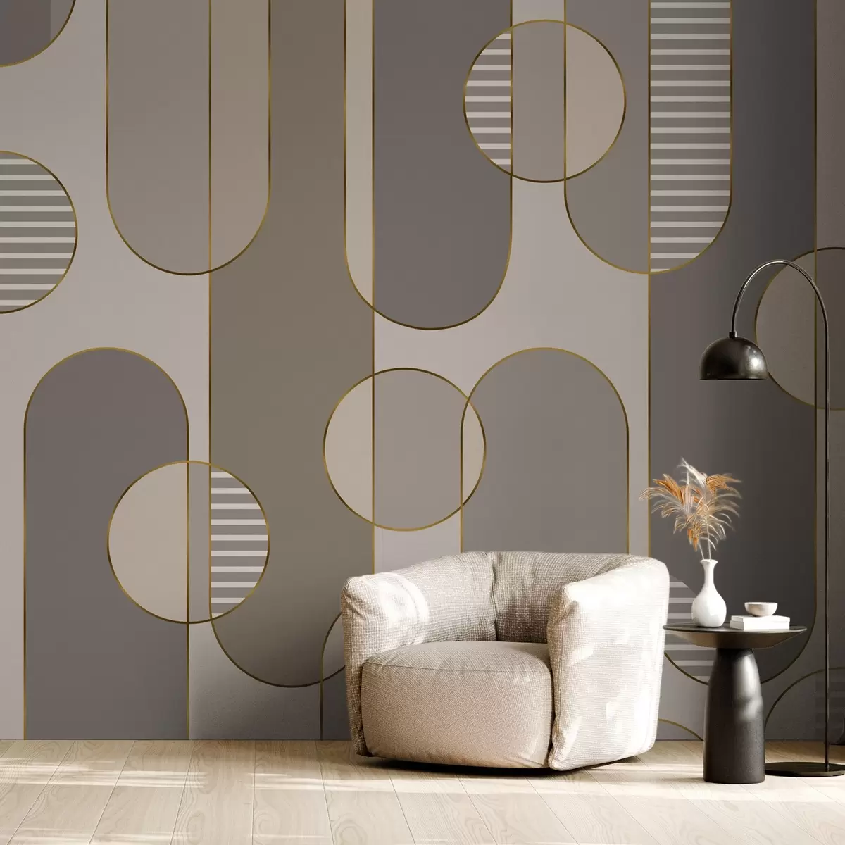 Wall Mural Photo Wallpaper Geometric abstract with brown and lines w04523v2
