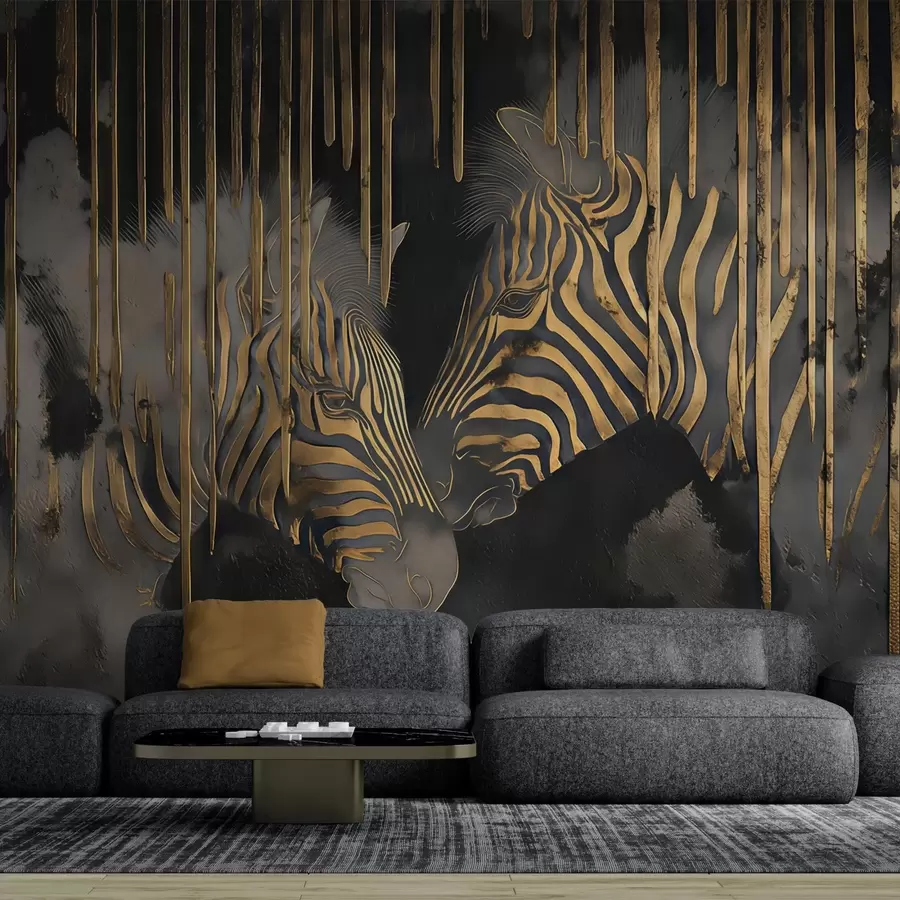 Wall Mural Photo Wallpaper Zebras with abstract black background w04548