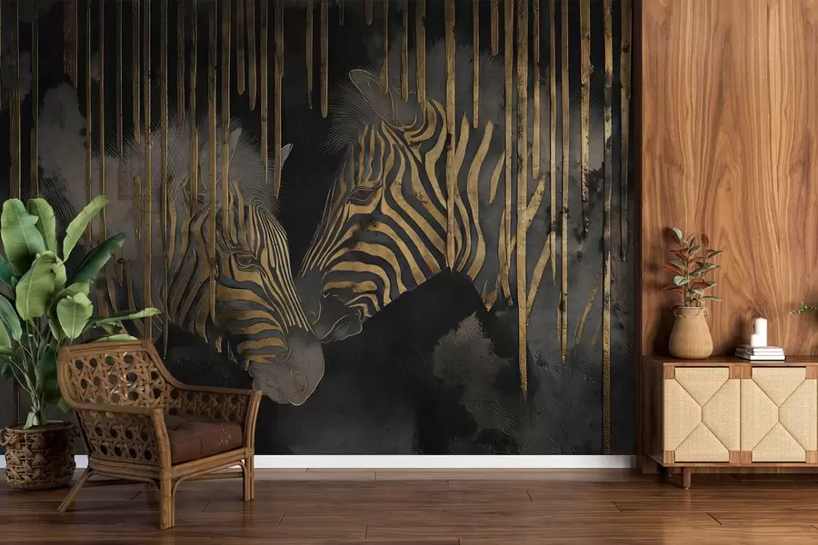 Wall Mural Photo Wallpaper Zebras with abstract black background w04548