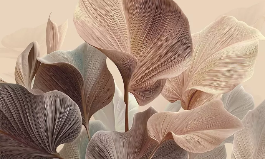 wall murals Elegant leaves in warm beige tones w04549v1