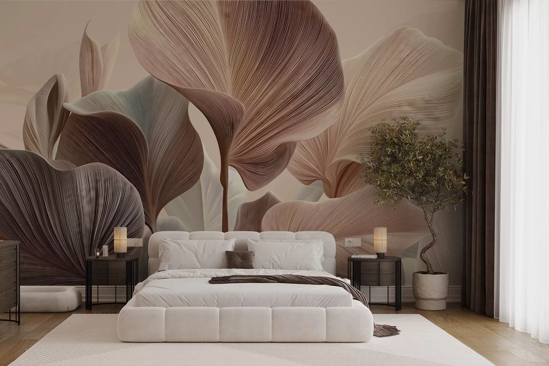 peintures murales Feuilles élégantes dans des tons beiges chauds w04549v1