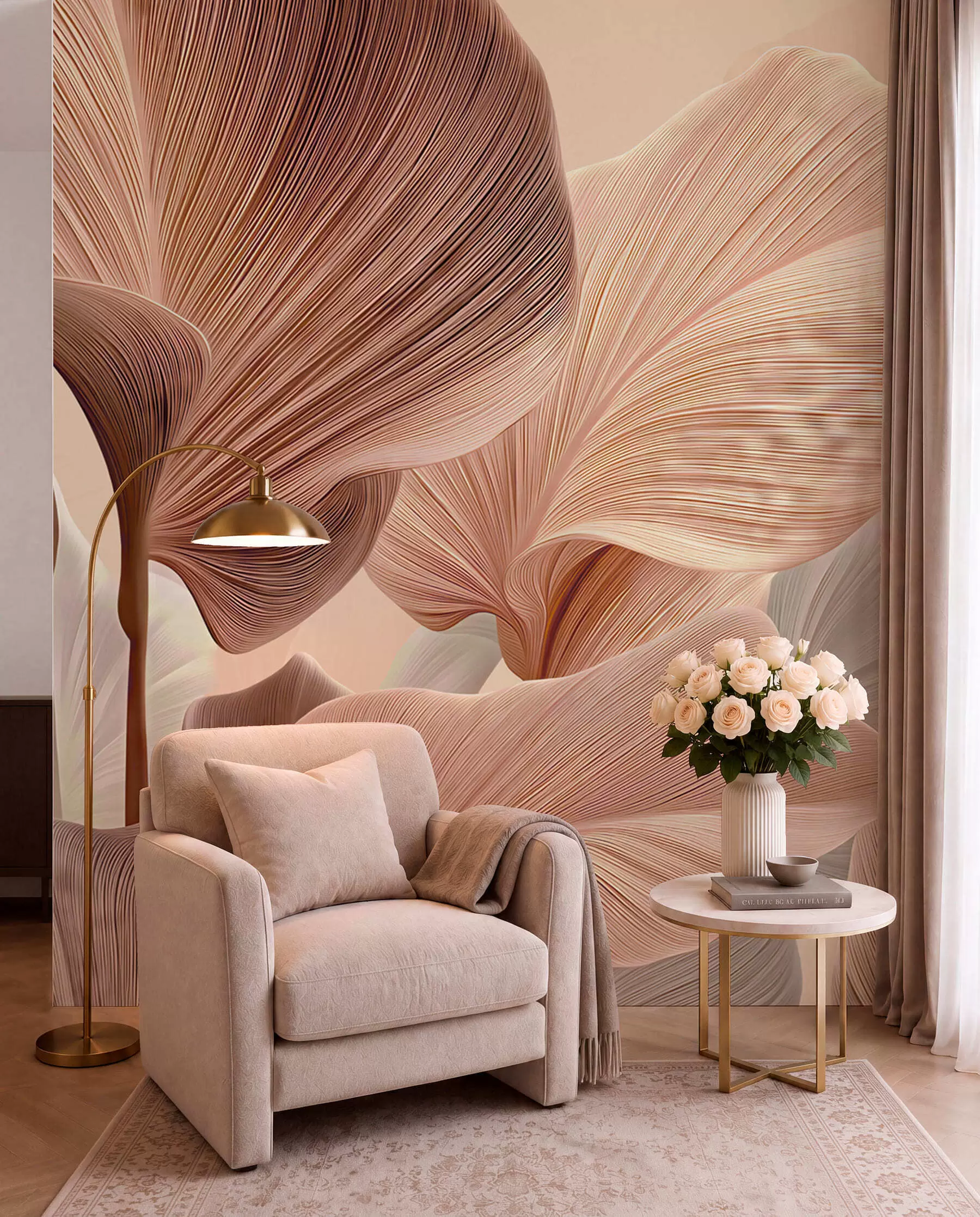 Wall Mural Photo Wallpaper Elegant leaves in warm beige tones w04549v1