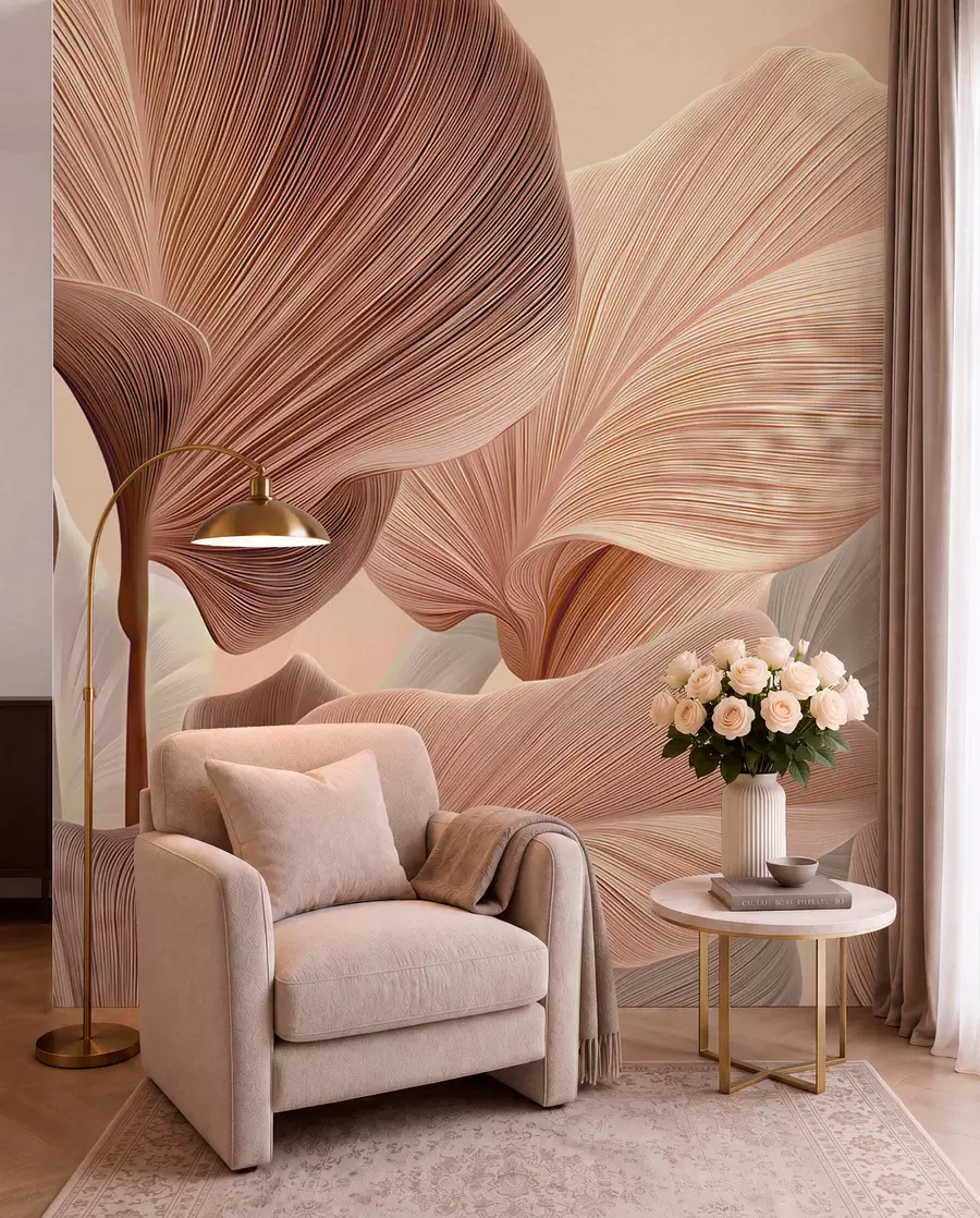 Wall Mural Photo Wallpaper Elegant leaves in warm beige tones w04549v1