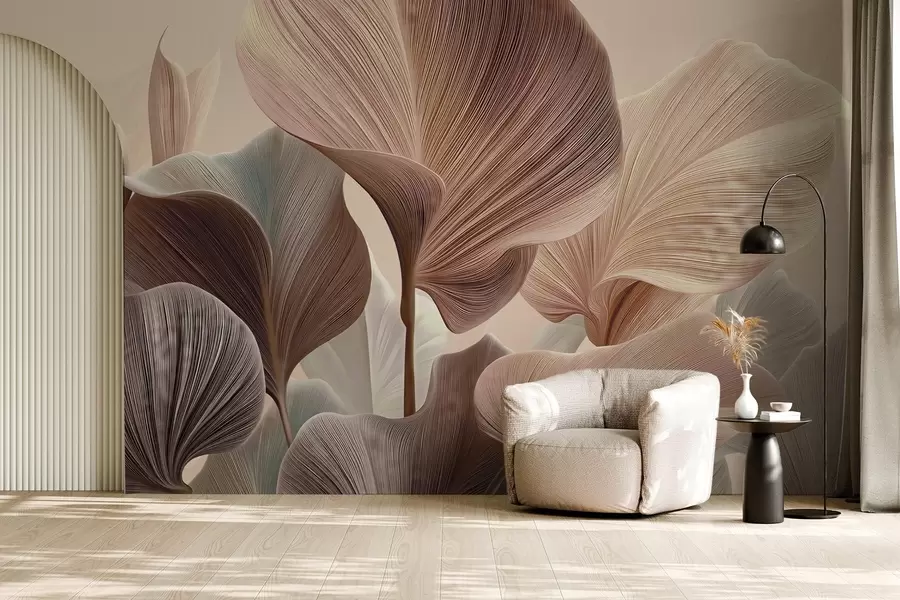 wall murals Elegant leaves in warm beige tones w04549v1