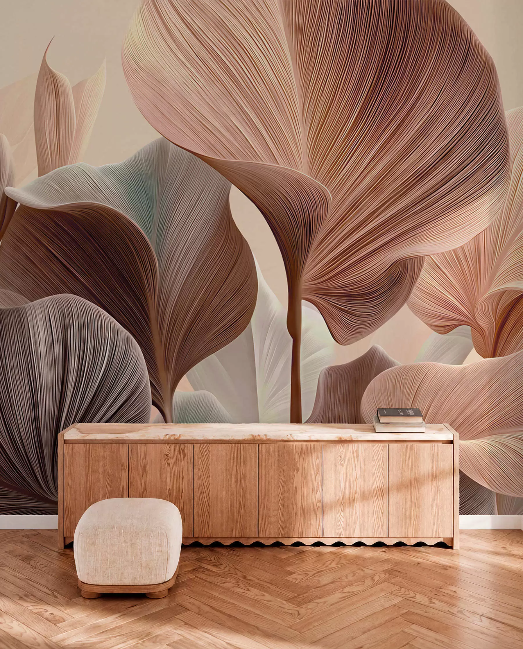 Wall Mural Photo Wallpaper Elegant leaves in warm beige tones w04549v1