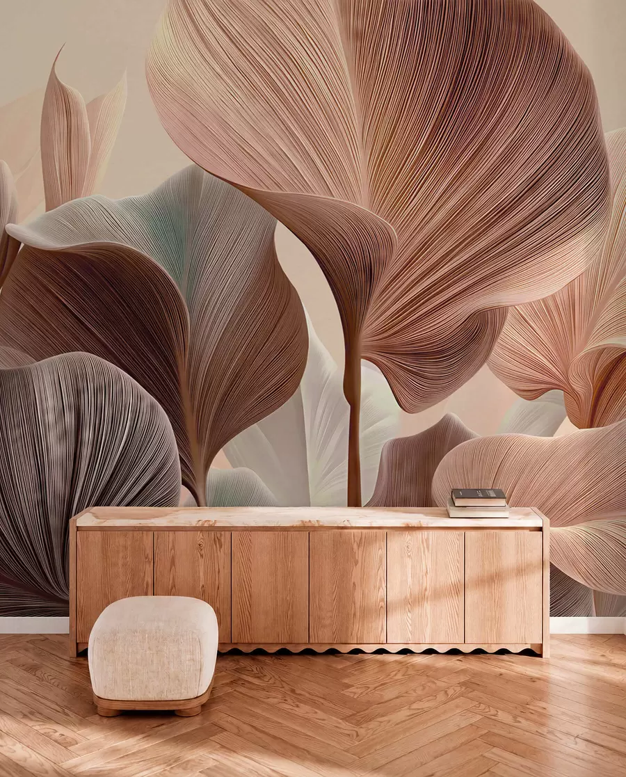 Wall Mural Photo Wallpaper Elegant leaves in warm beige tones w04549v1